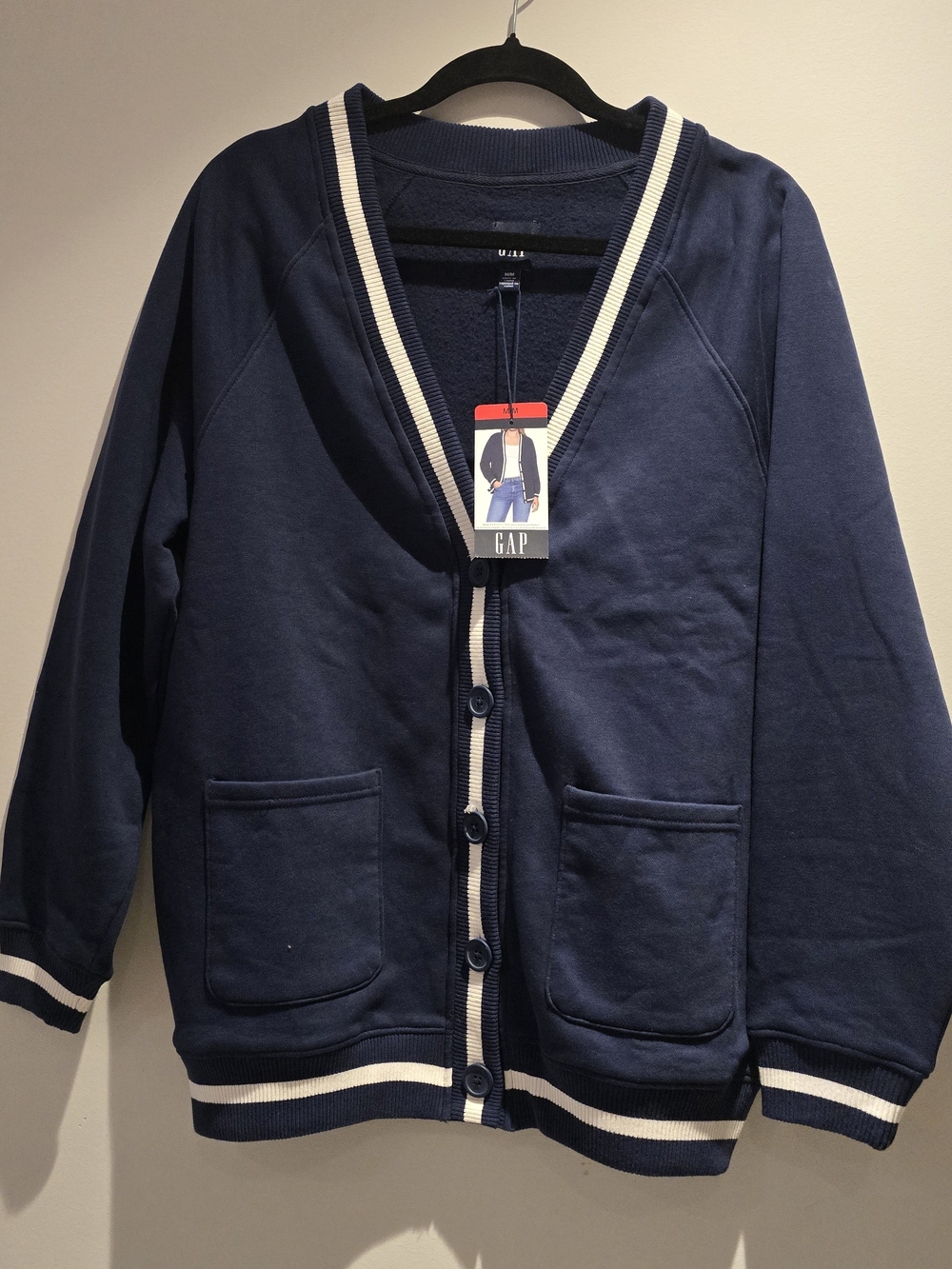 GAP Navy Blue Cardigan Jacket with White Contrast Trim